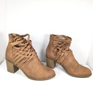 Arizona Jean Company Olympia Women Back Zipper Heeled Ankle Boots Tan Size 8 .5